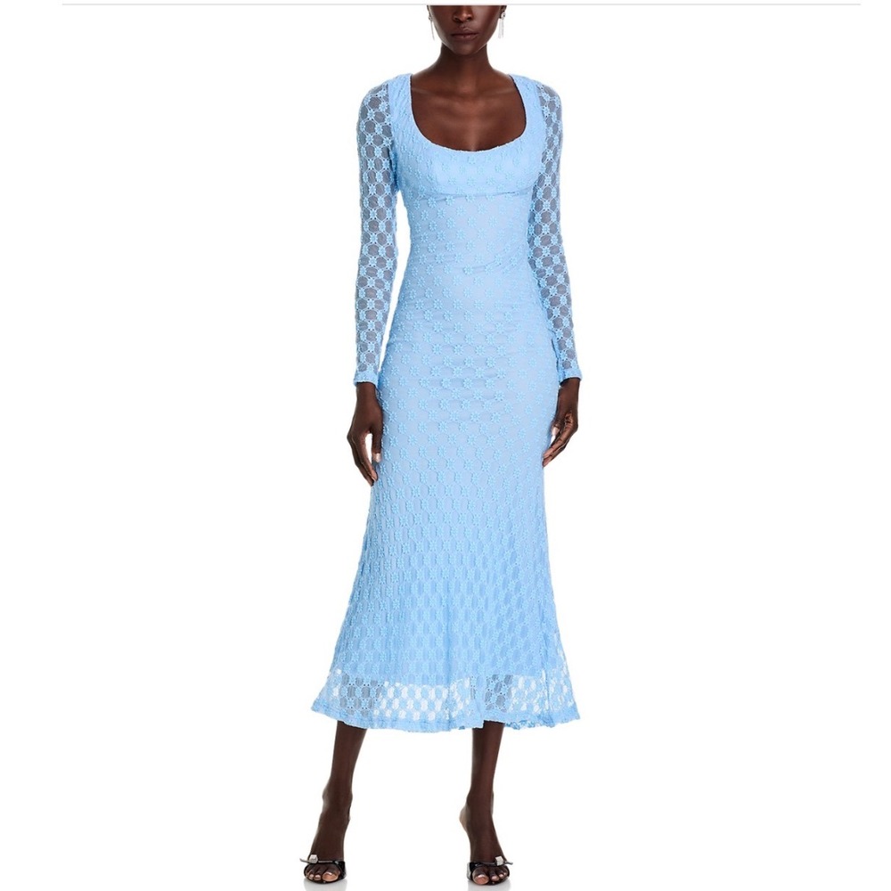 Bardot Adoni Lace Midi Dress Cornflower Blue Floral Scoop Neck NWT Size 2 XS